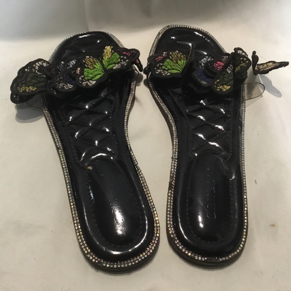 Bamboo Womans Alta Flat Slide Sandal Embroidered Butterflies on Top - Picture 4 of 10